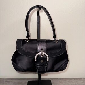 Vintage Coach‎ Madison mini top handle black satin and suede with rhinestone